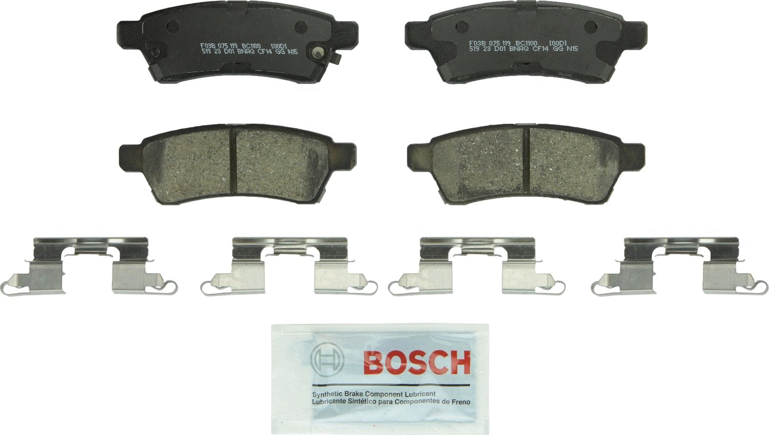 Bosch QuietCast BC1100 rear pad front view showing fit and easy installation benefit