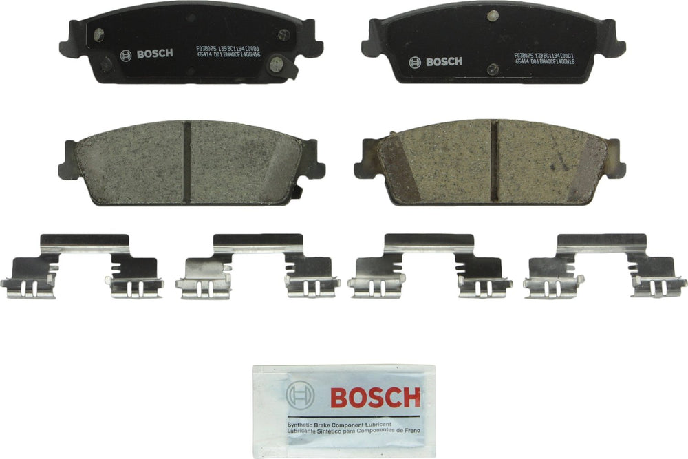 Bosch QuietCast BC1194 rear pad set packaging showing contents and fit guide, reliable replacement