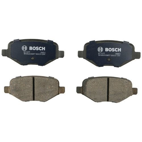 Bosch QuietCast ceramic pad close-up showing friction surface and benefits of low dust braking