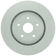 Bosch QuietCast front rotor front view showing mounting holes and clean finish for reliable fit