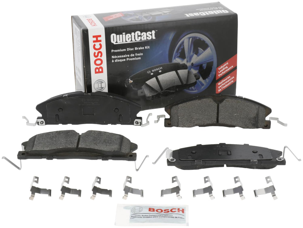 Bosch QuietCast installed on front rotor showing OE-style fit and stopping confidence