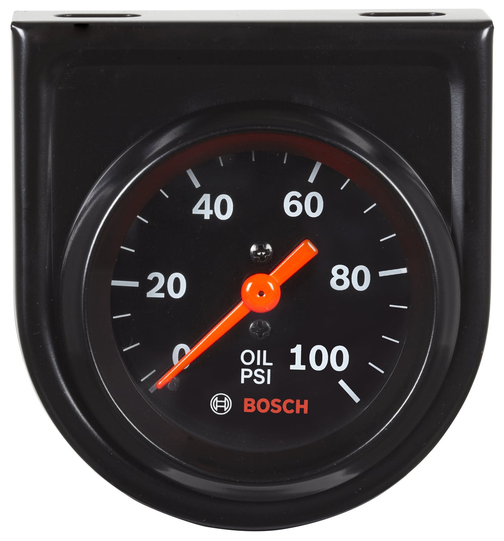 Bosch front view of gauge showing clear black dial and bezel for quick reads