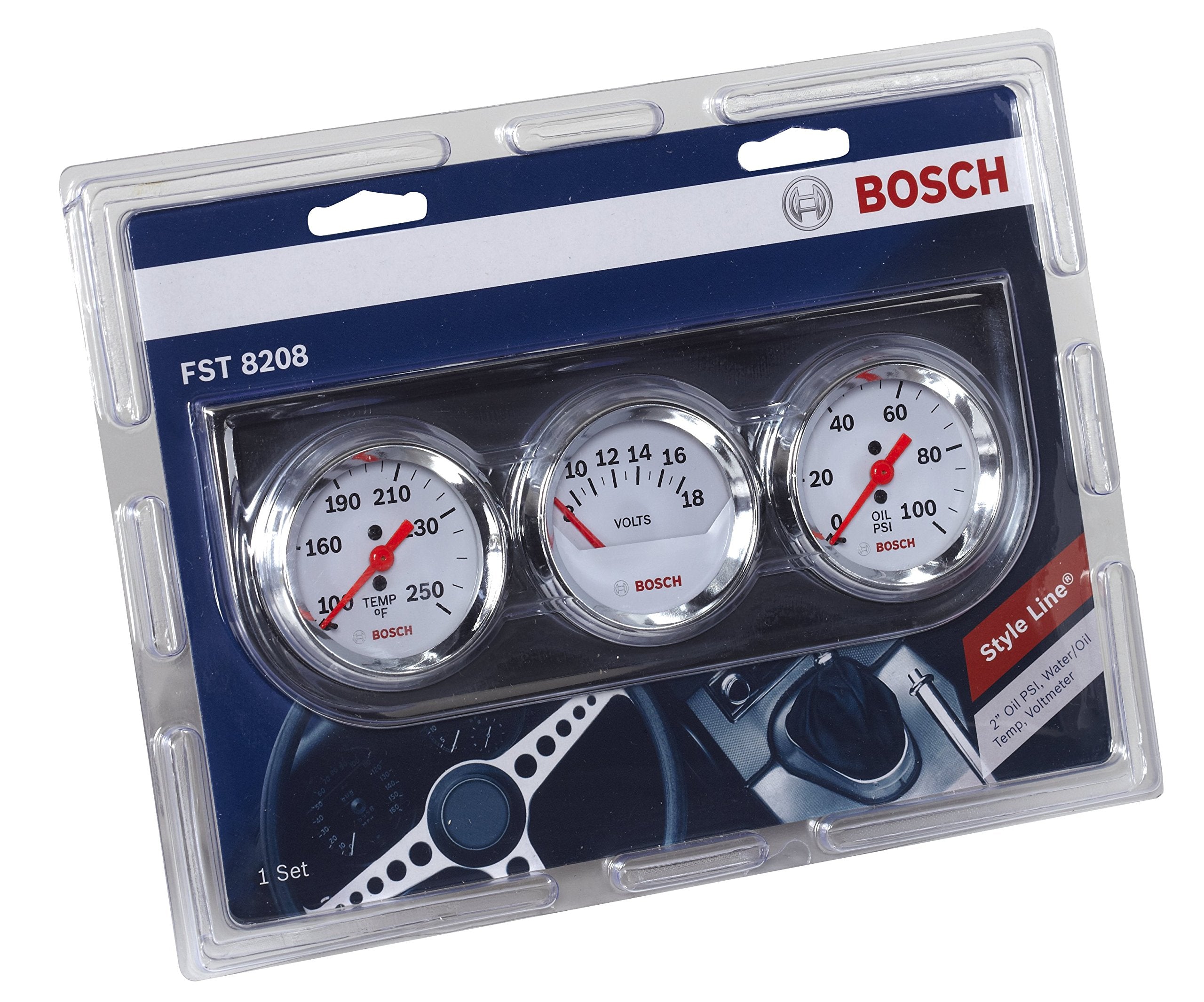 Bosch installed triple gauge on dashboard demonstrating neat fit and improved instrument clarity
