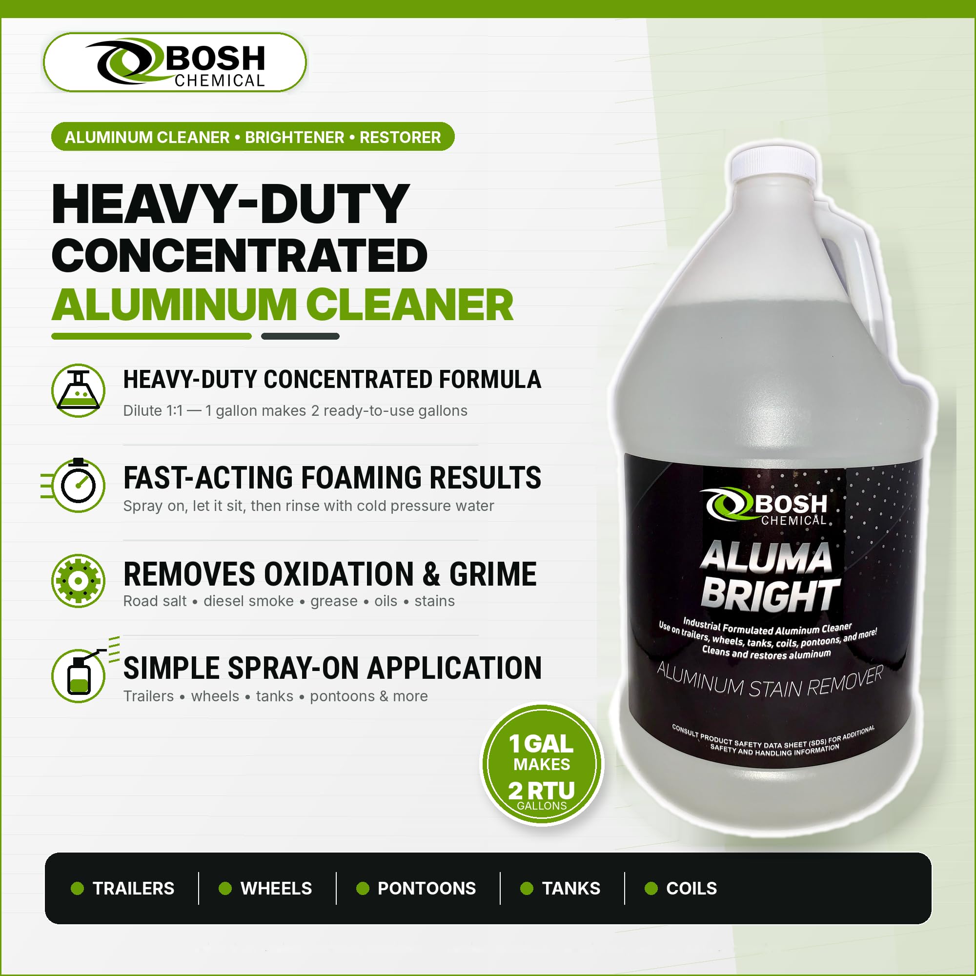 Bosh Chemical Aluma Bright foaming on aluminum surface highlighting active cleaning action