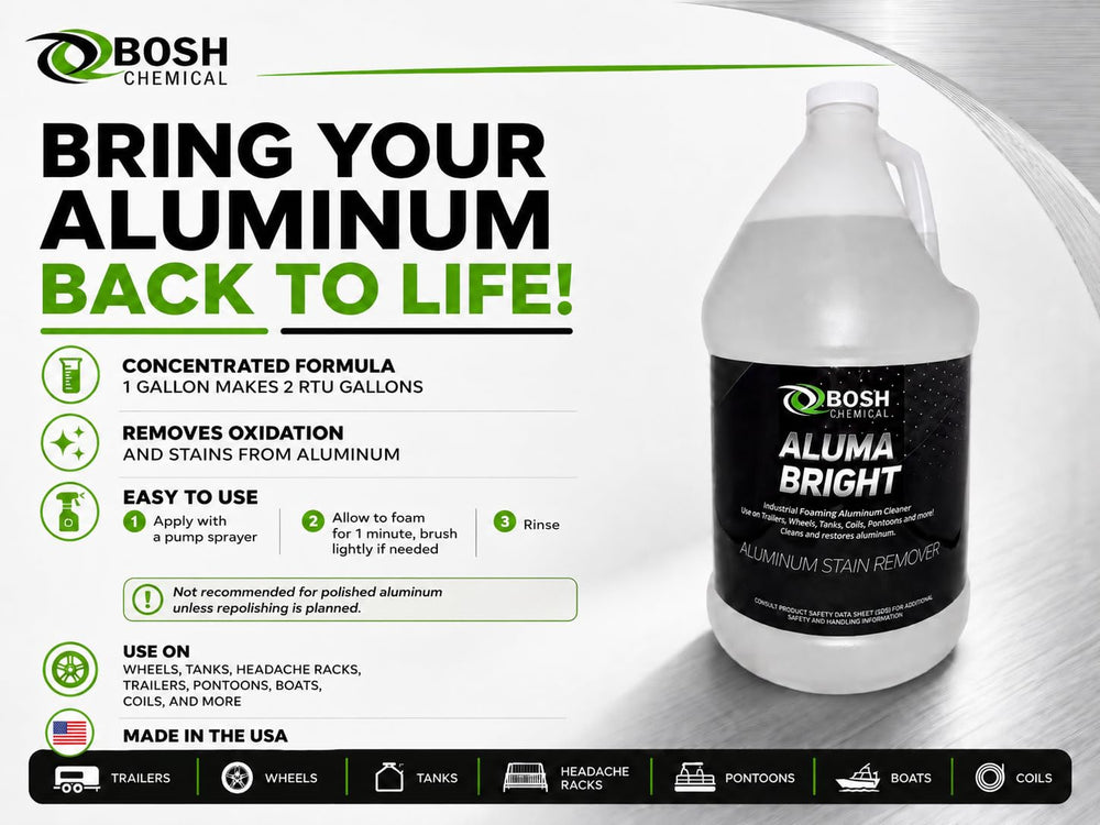 Bosh Chemical Aluma Bright rinsed off aluminum showing restored bright finish