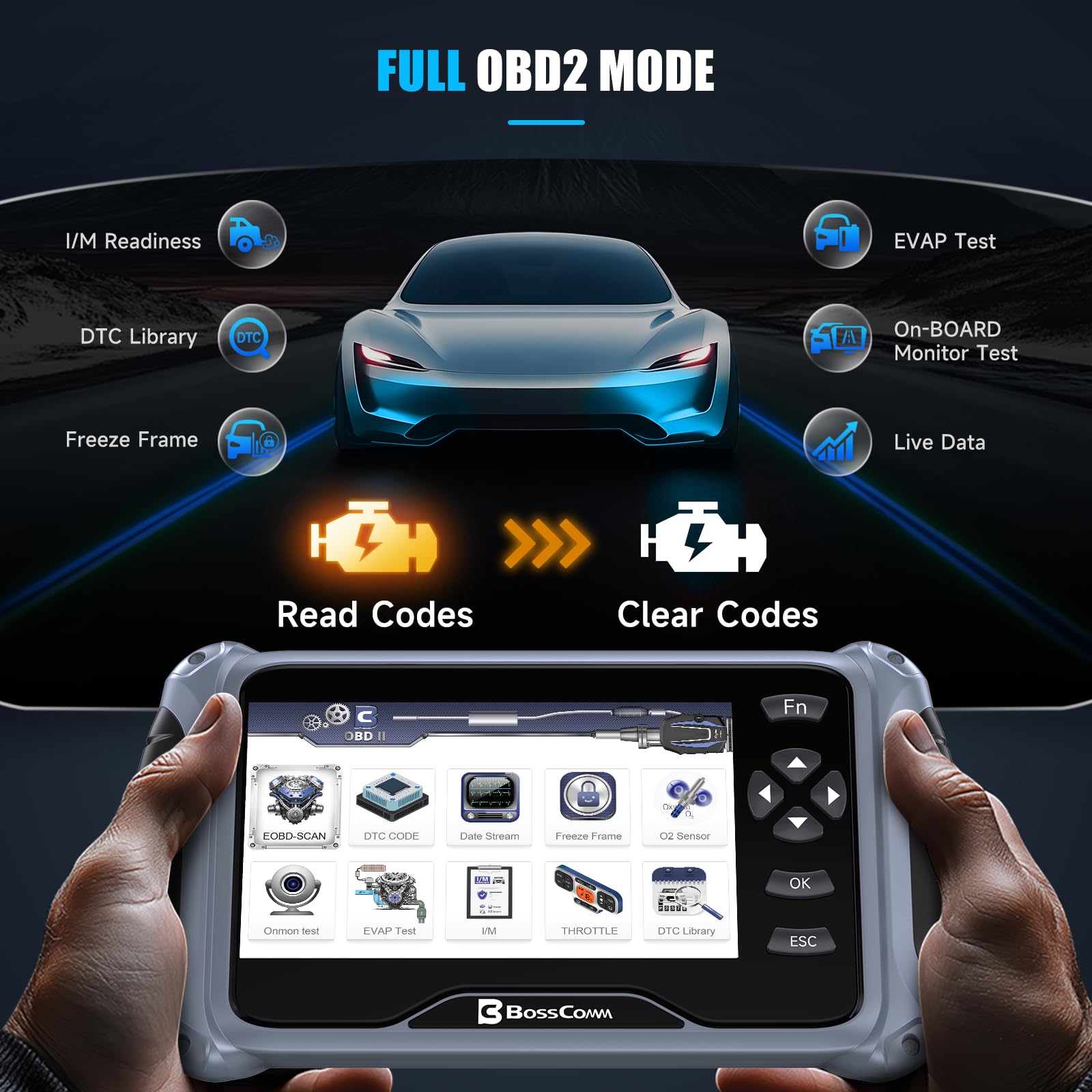 BC BossComm IF745 connected to vehicle ECU to read and clear error codes