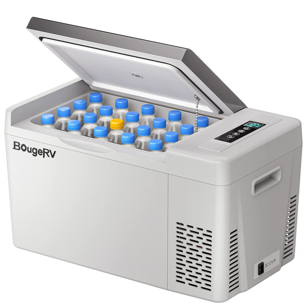 BougeRV CR22 front view showing compact cooling for travel