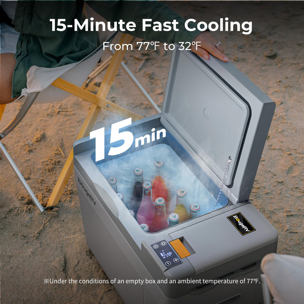 BougeRV open top showing 30QT interior and organized cooling advantage