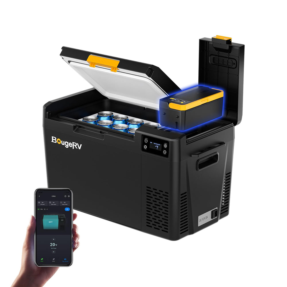 BougeRV CRX3 front view showing compact design and handle for portability