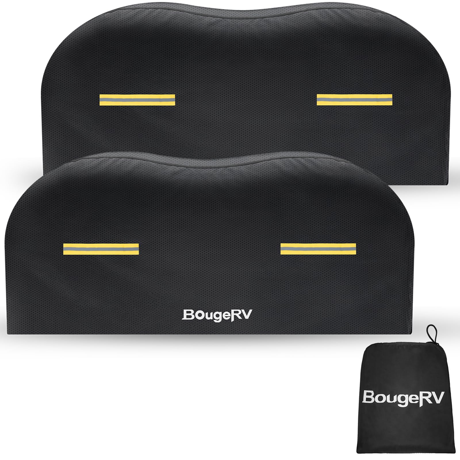 BougeRV front view of dual axle covers protecting wheels and paint