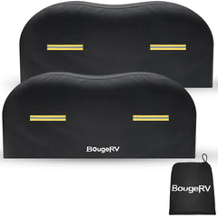 BougeRV front view of dual axle covers protecting wheels and paint