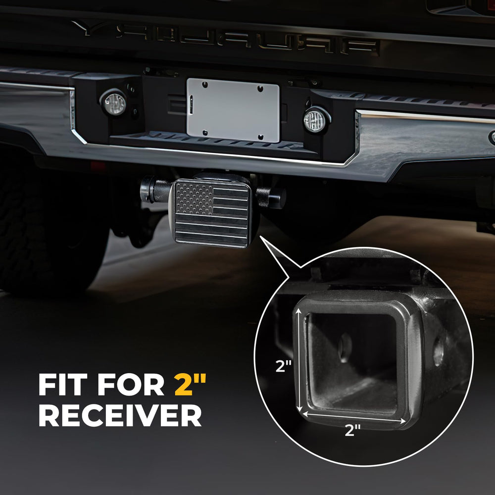 BougeRV hitch cover beside ruler showing scale and precise 2-inch fit
