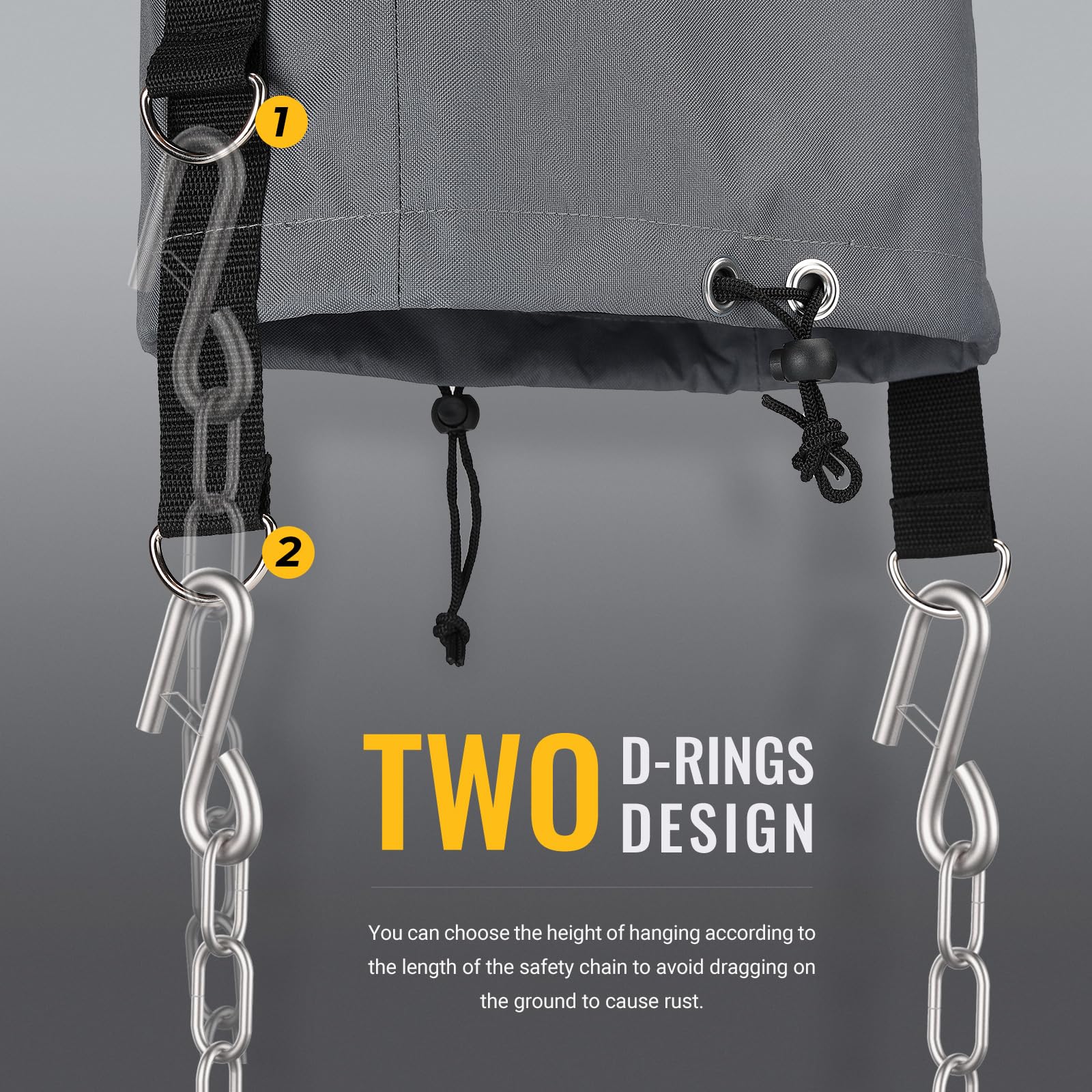 BougeRV cover side D rings illustrating adjustable chain routing benefit