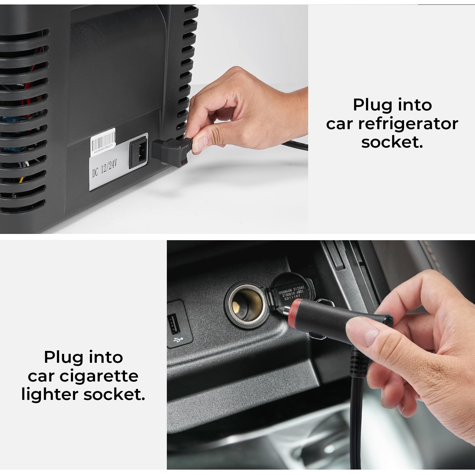 BougeRV cord plugged into vehicle socket demonstrating secure in-car power