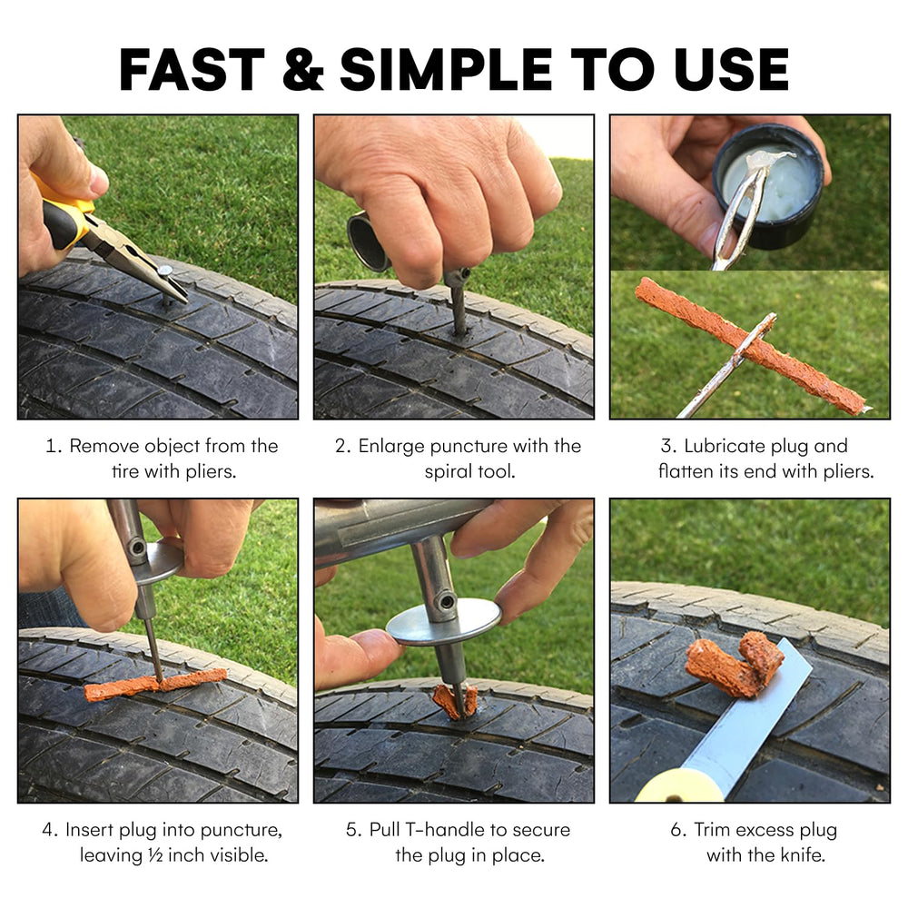 Boulder Tools tool in use on tire demonstrating quick puncture repair to restore air retention