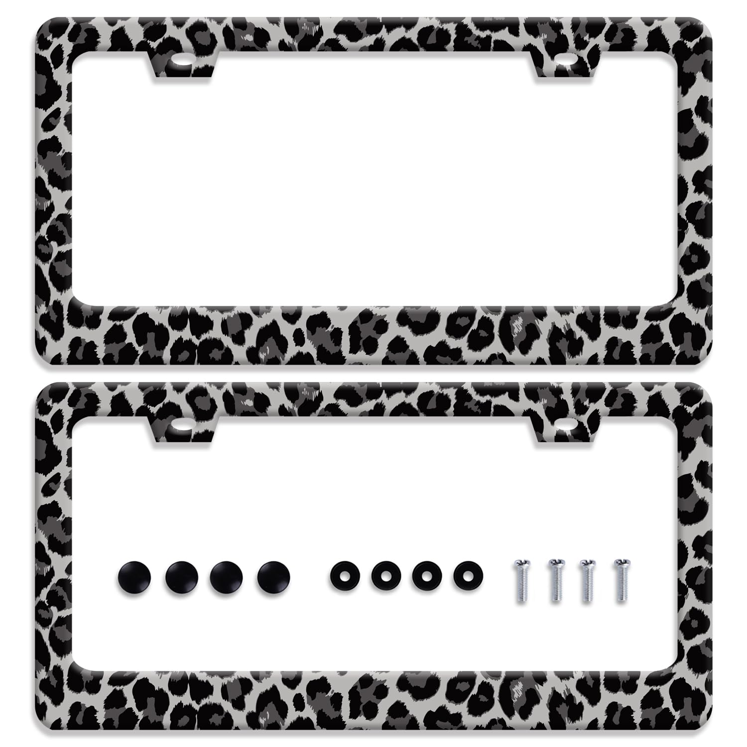 BRAGHRTED front view of leopard license plate frame showing bold design and curb appeal
