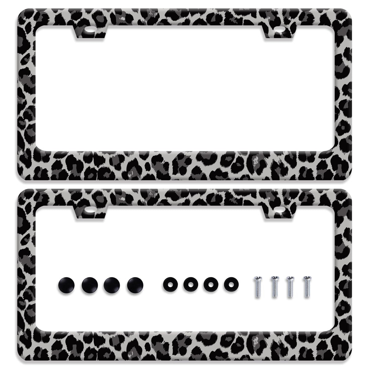BRAGHRTED front view of leopard license plate frame showing bold design and curb appeal