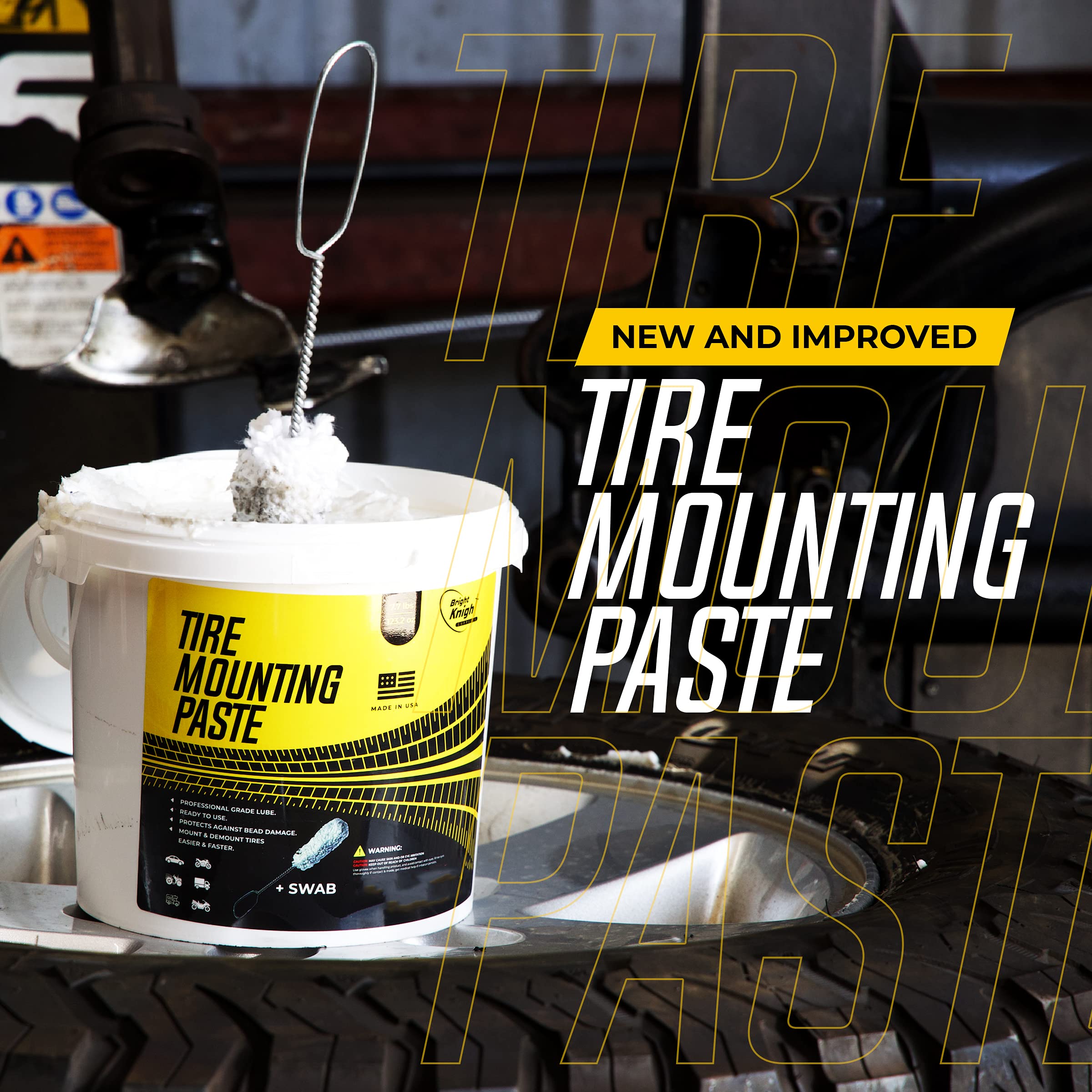 Bright Knight Supplies paste applied to a motorcycle tire bead during mounting, smoother installation
