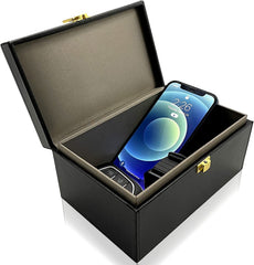 briidea front view of Faraday box showing stylish PU leather and secure closure benefit