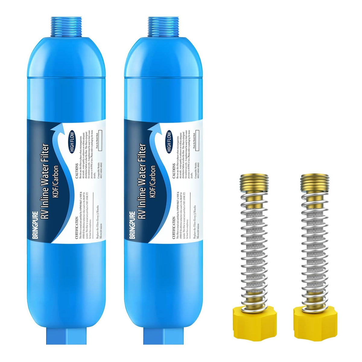 Bringpure front view inline filter showing fittings and compact design for easy install