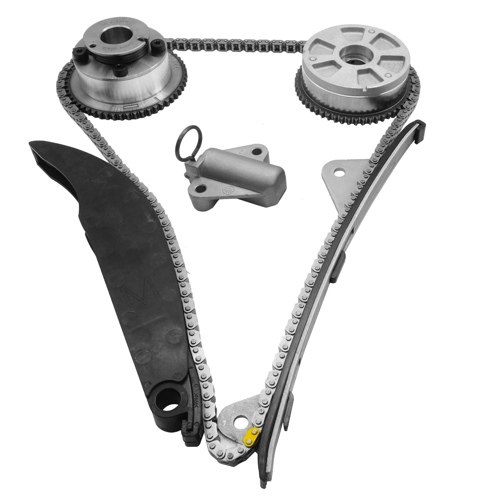 BRNEWKITS timing chain kit next to a ruler showing scale for sizing and fit confirmation