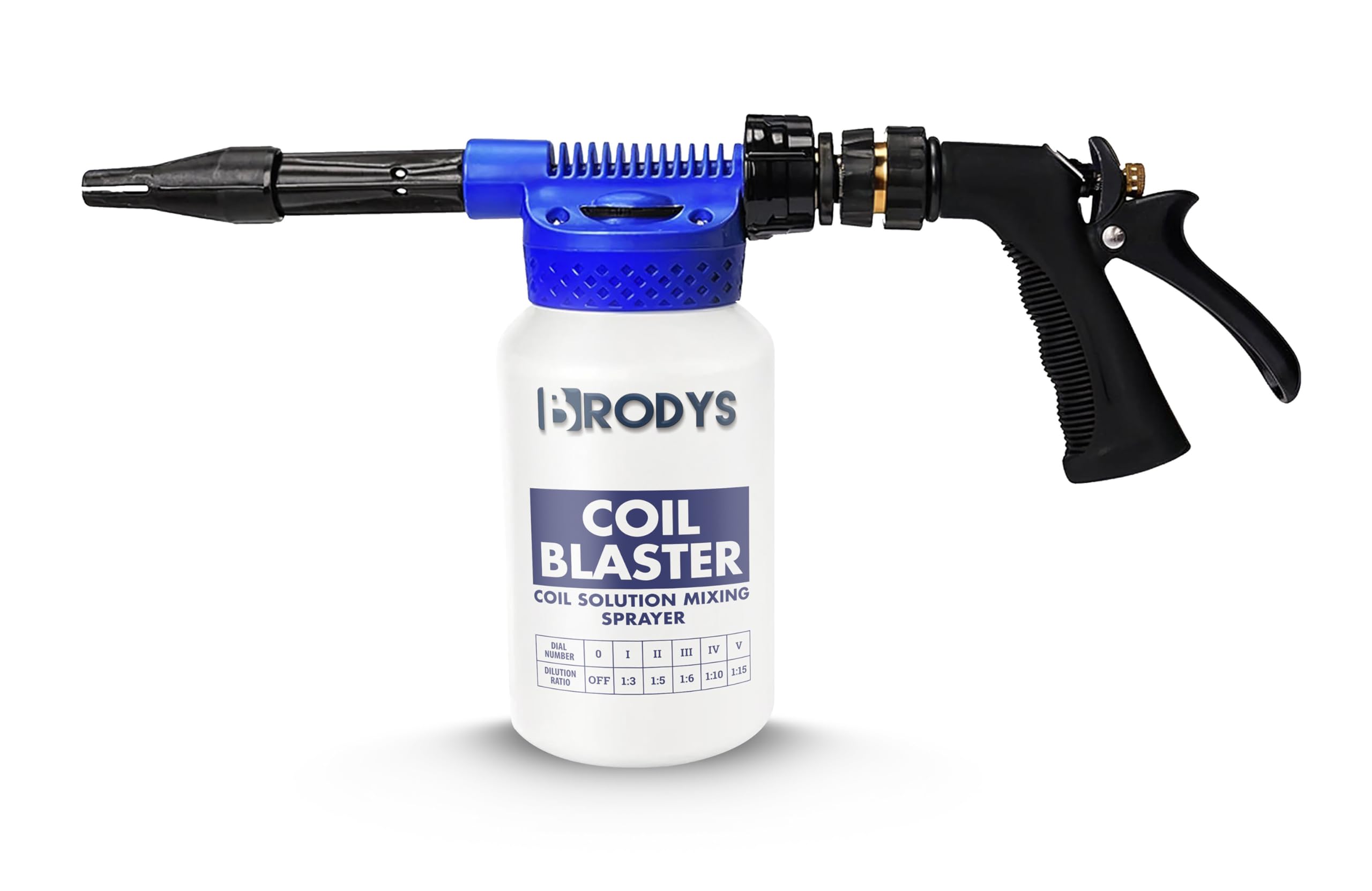 BRODYS Coil Blaster front view showing controls and bottle for fast setup