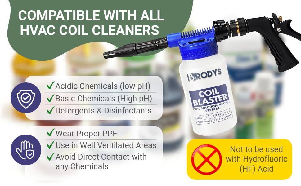 BRODYS sprayer in use on an A/C coil delivering foam for better cleaning