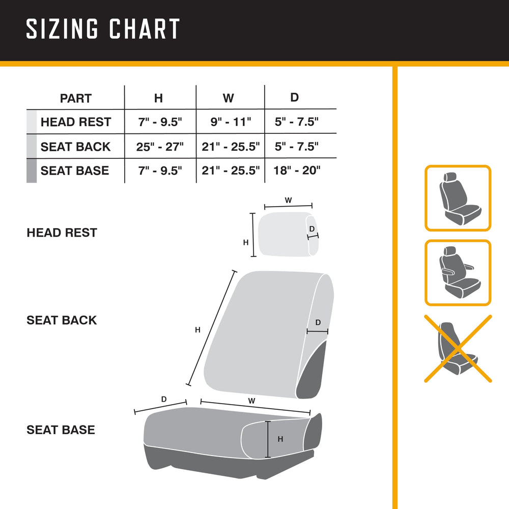 Browning headrest beside ruler showing fit dimensions and simple sizing benefit