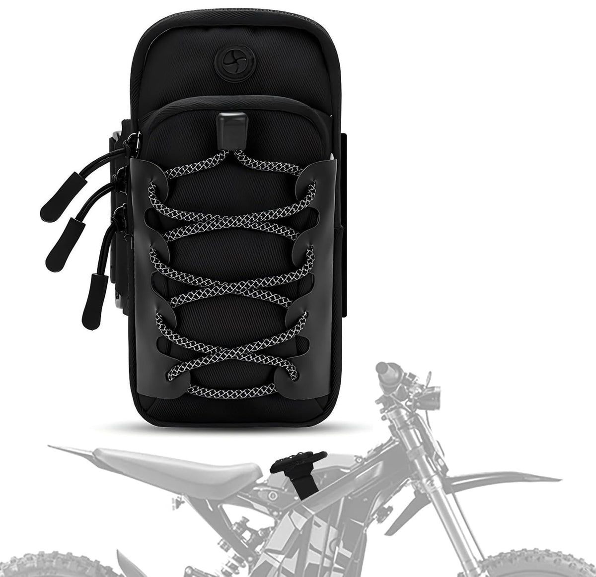 BSSOK front-mounted on Surron showing secure fit and easy access