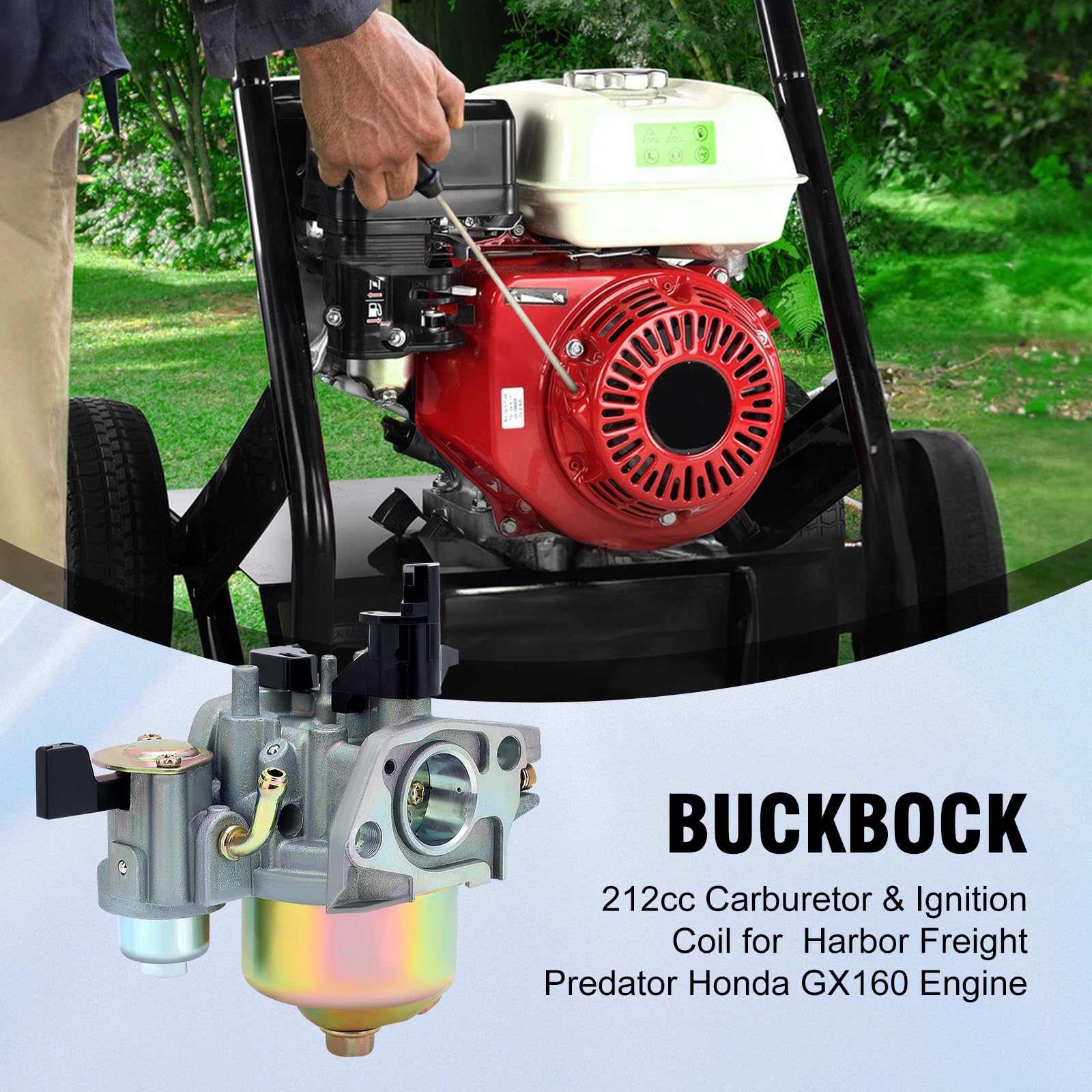 Buckbock carburetor side profile highlighting compact fit and direct-mount benefit