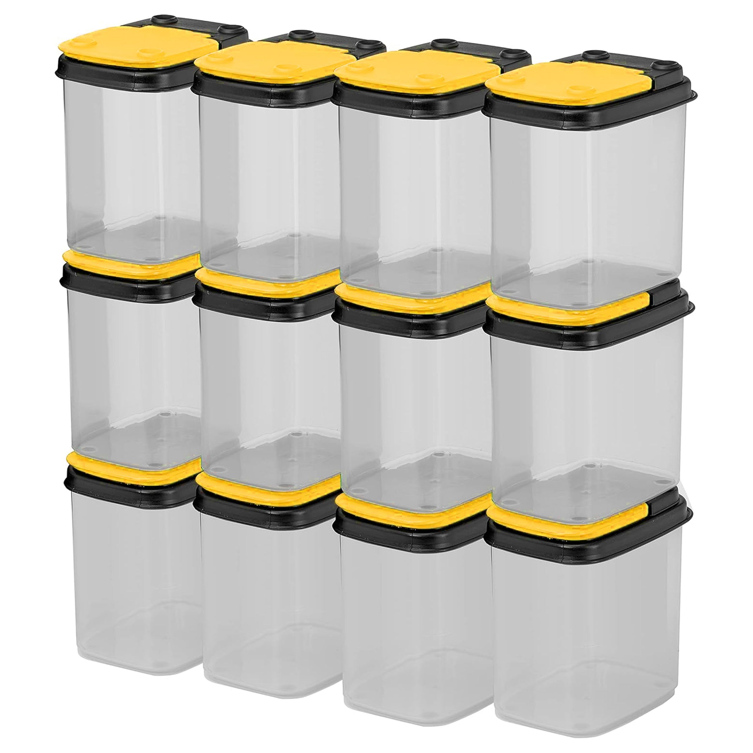 Buddeez front packaging showing 12 clear stackable bins and compact storage benefit