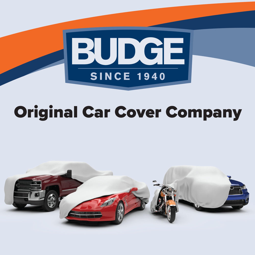 Budge cover beside sedan showing fit dimensions and scale
