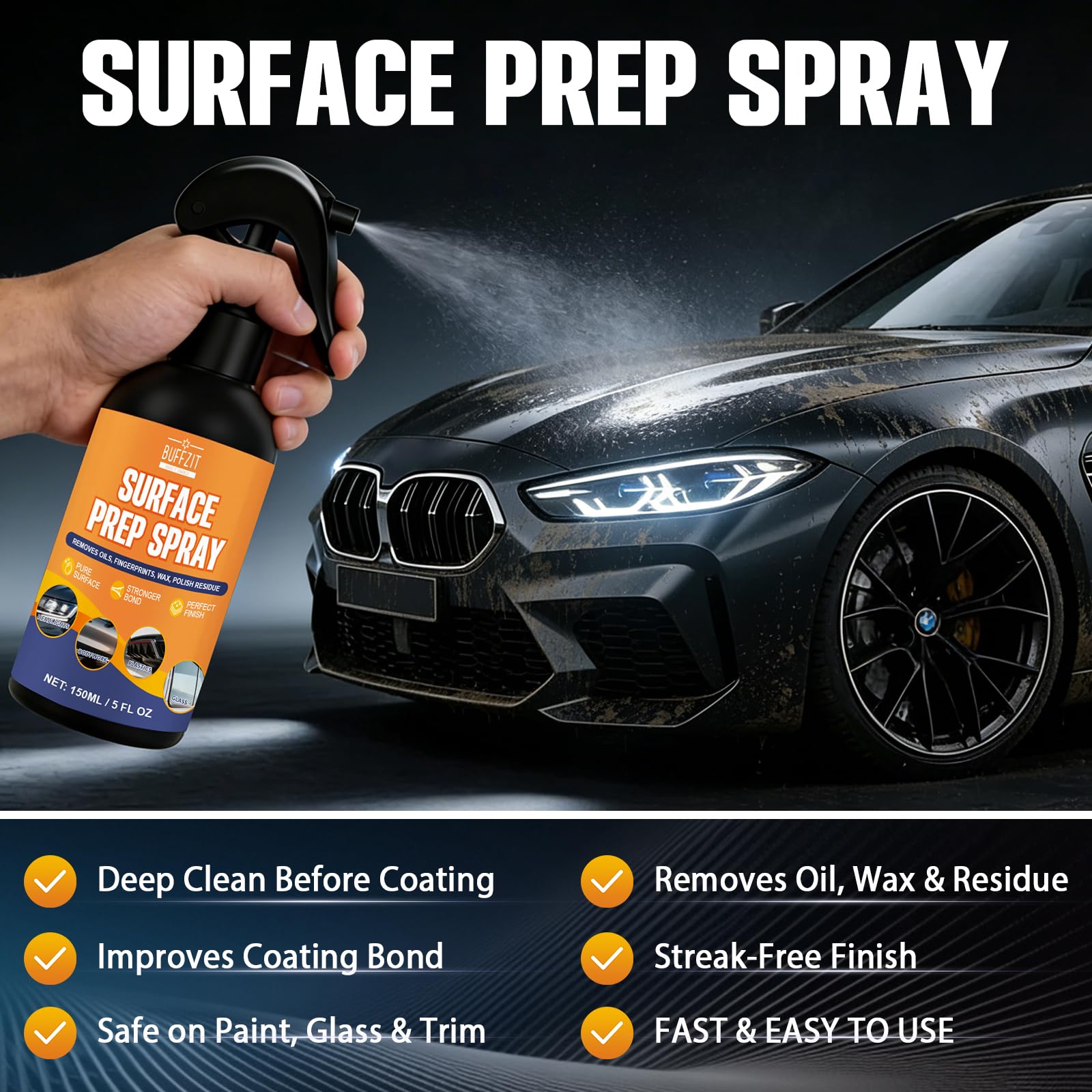 BUFFZIT spray nozzle dispensing solution for fast removal and easy application