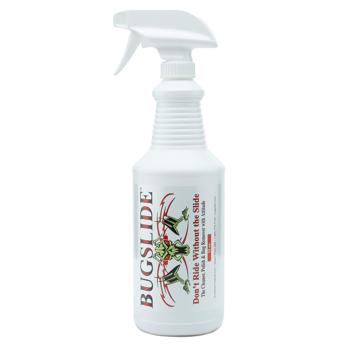 BugSlide front label on 32 oz bottle showing product name and size and easy use