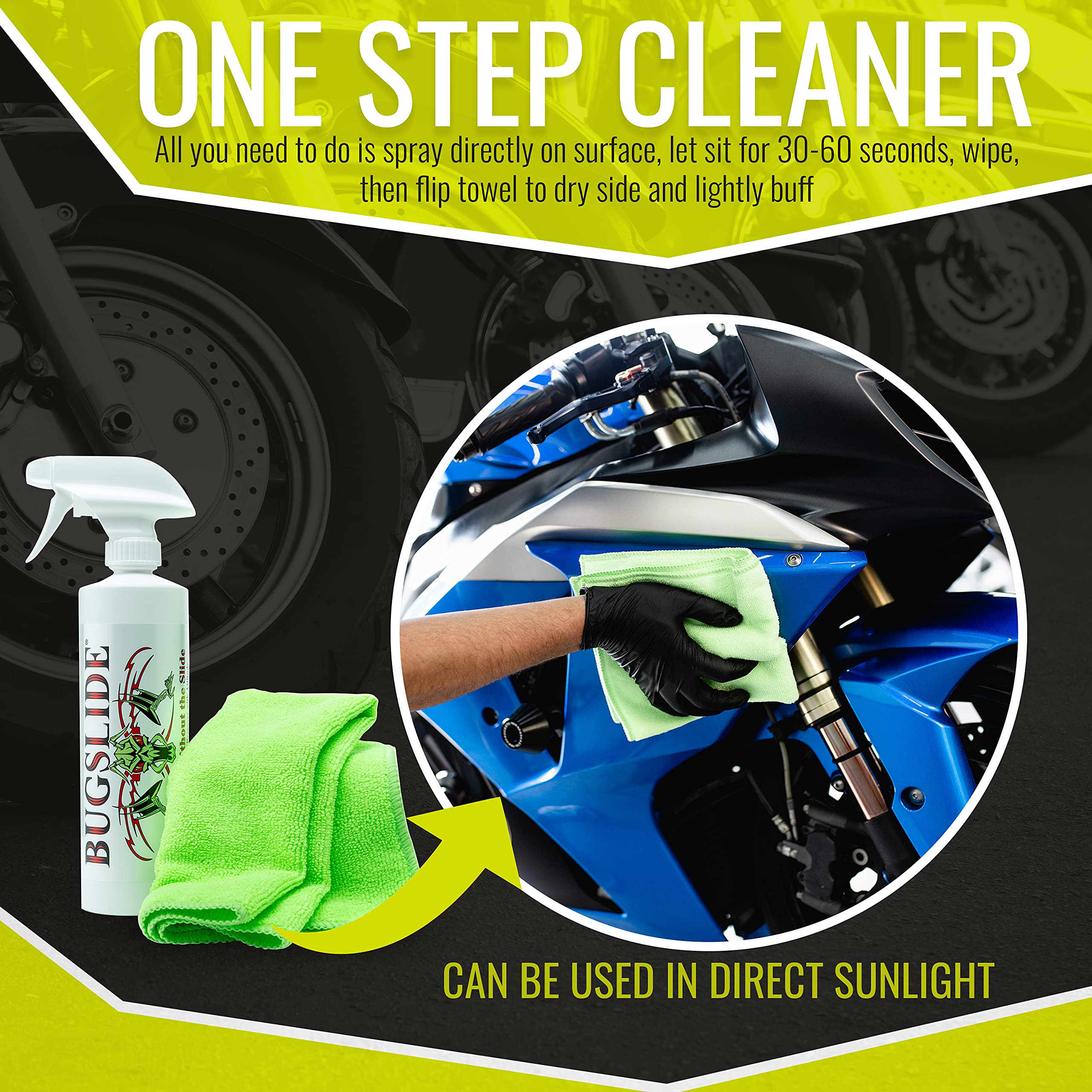 BugSlide spray film visible on surface highlighting cleaning action