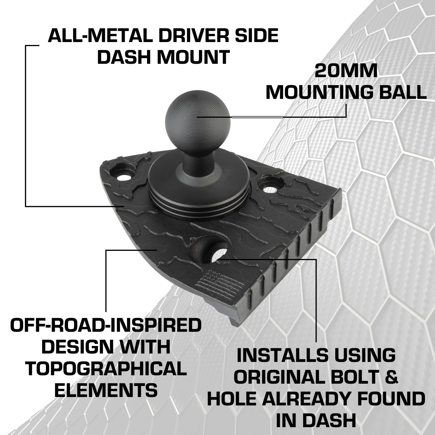 Bulletpoint mount installed in Jeep Wrangler dashboard showing clean factory fit