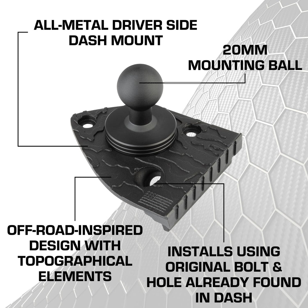 Bulletpoint mount installed in Jeep Wrangler dashboard showing clean factory fit