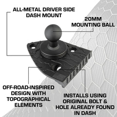 Bulletpoint mount installed in Jeep Wrangler dashboard showing clean factory fit