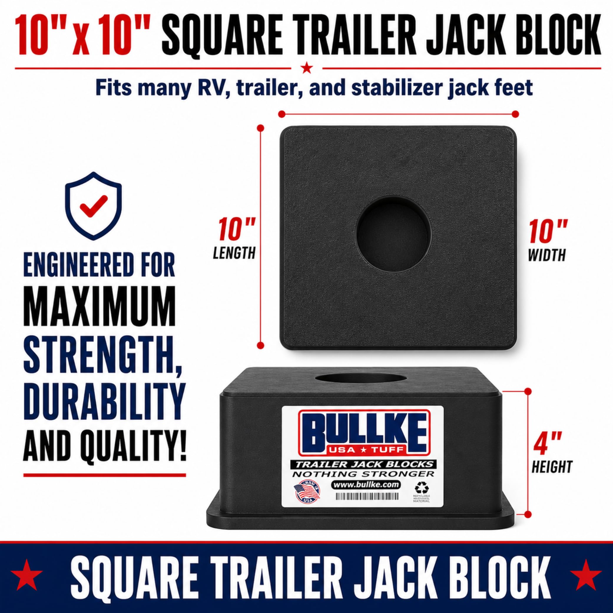 bullke block under a tongue jack demonstrating improved load distribution