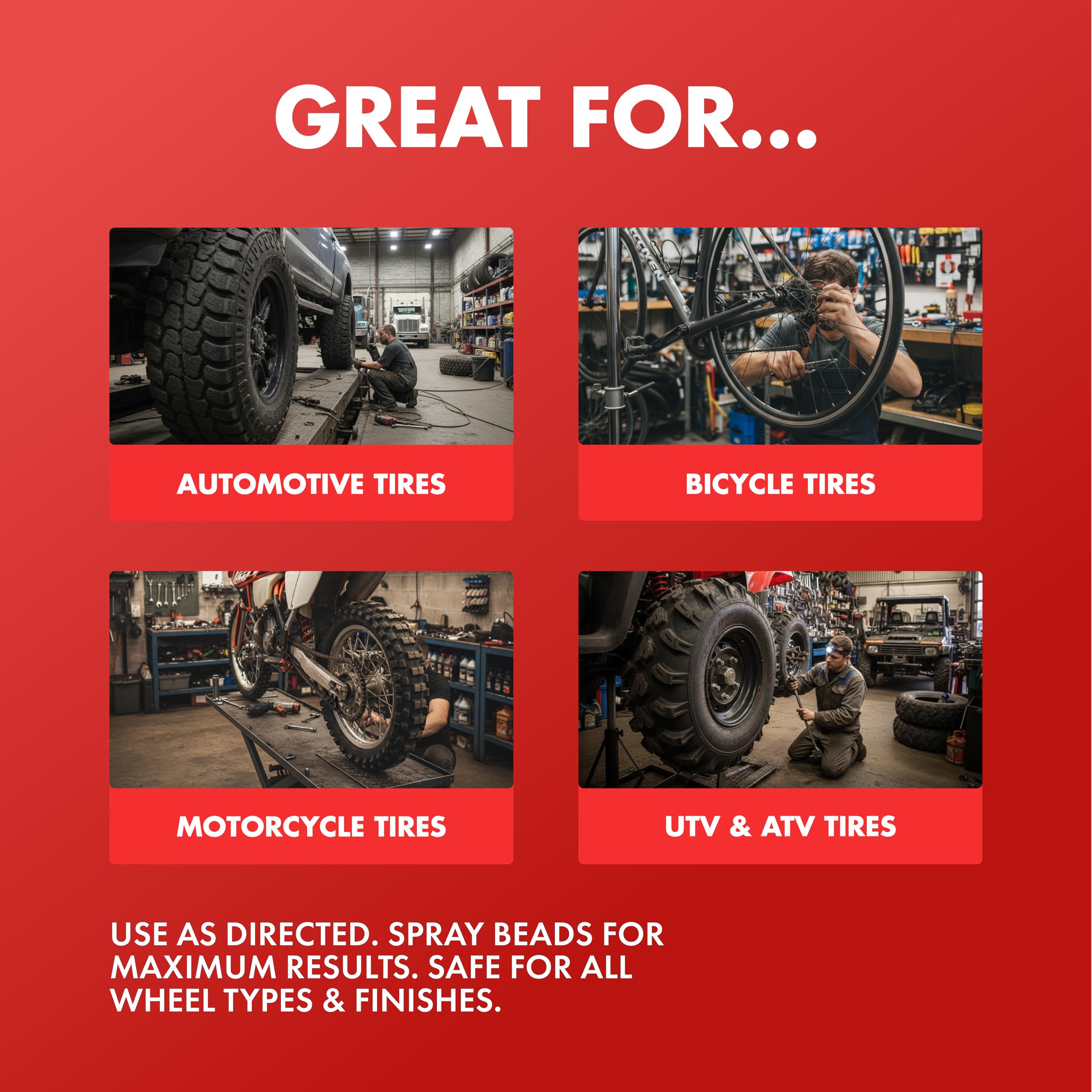 BullSnot! aerosol spraying toward tire bead for fast, mess-free application