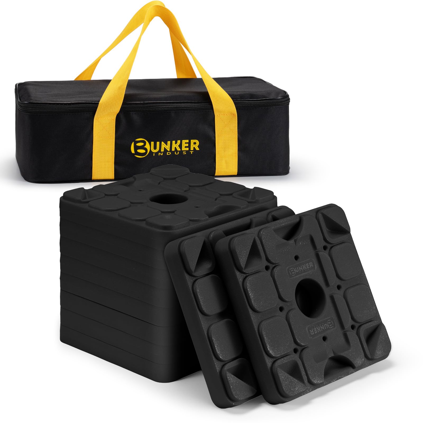 BUNKER INDUST front view of 10-pack leveling blocks showing compact kit benefit