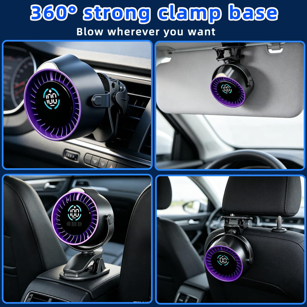 BUQX clipped to sun visor by BUQX providing hands‑free airflow benefit