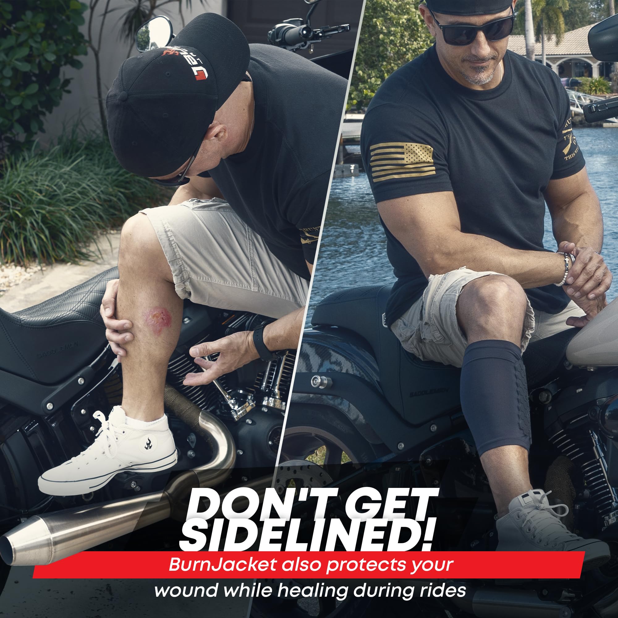 Burn Jacket folded in saddlebag highlighting compact storage benefit