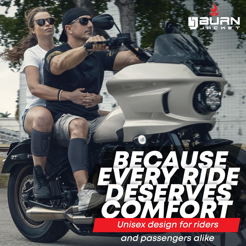 Burn Jacket on rider in shorts showing visible protection benefit