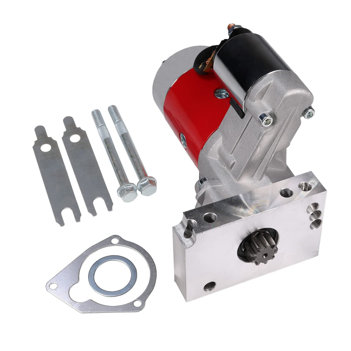 BUSIDN mini starter front view showing bolt pattern and fitment benefit