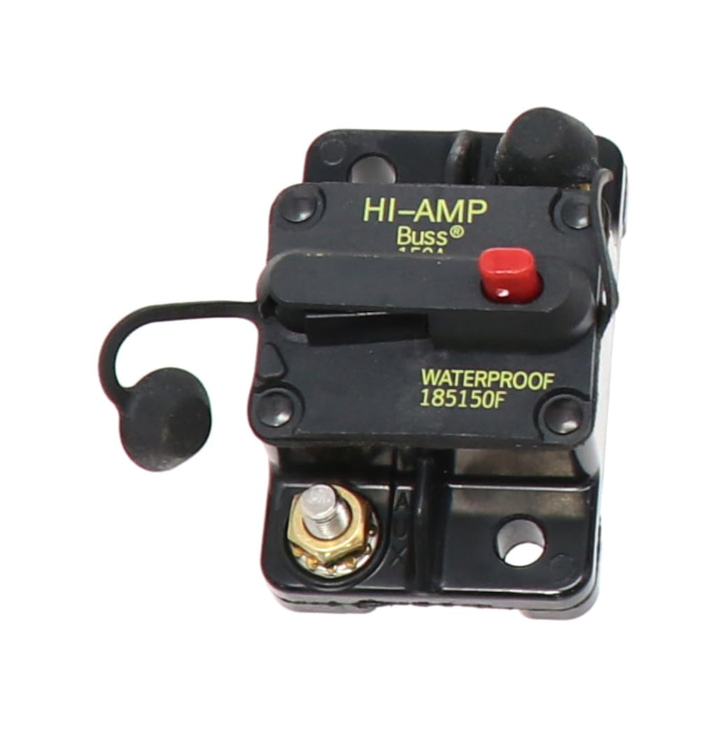 Bussmann CB185 terminal close-up showing secure lug connection for reliable current transfer