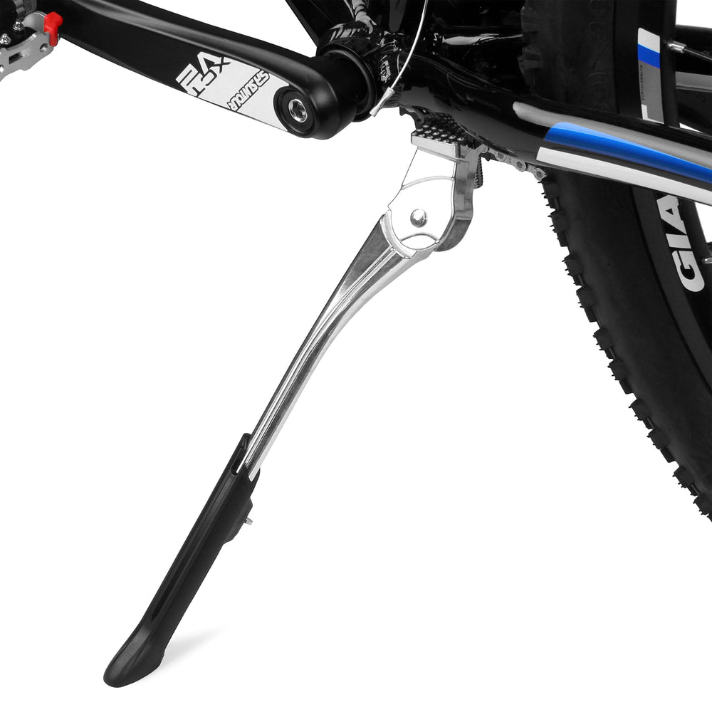 BV kickstand front view showing sleek silver finish and sturdy stance benefit stability