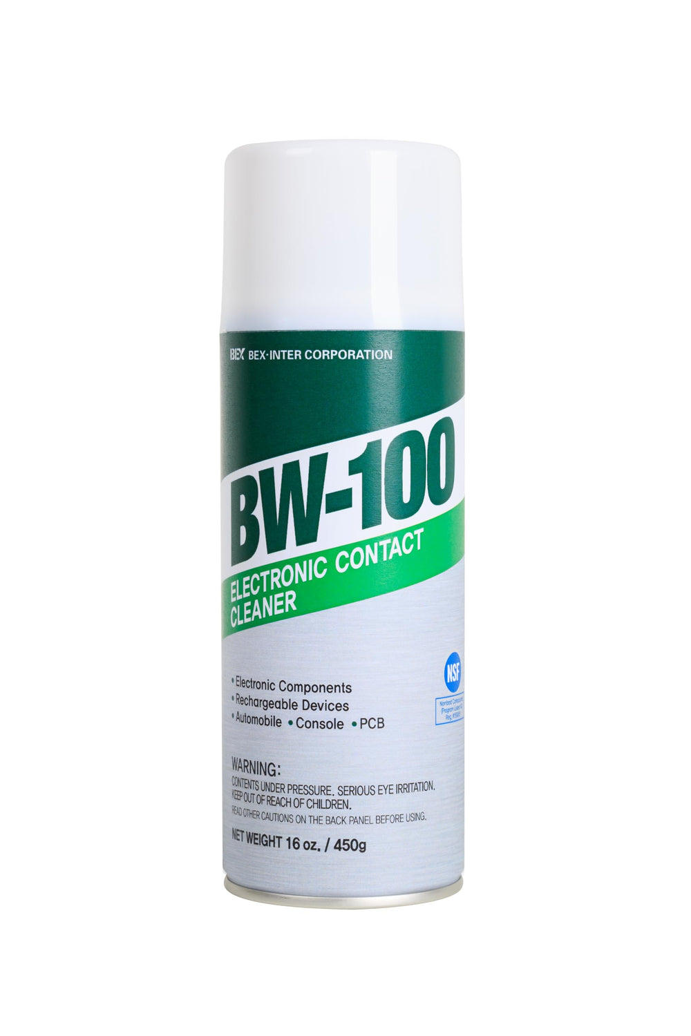 BW-100 front can showing label and capacity, highlights safe fast-dry cleaning