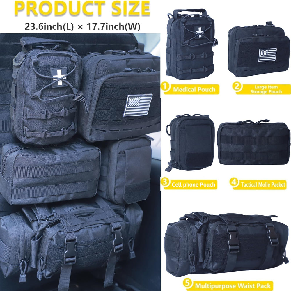 BXBXHD detachable pouches arranged separately to demonstrate modular storage flexibility