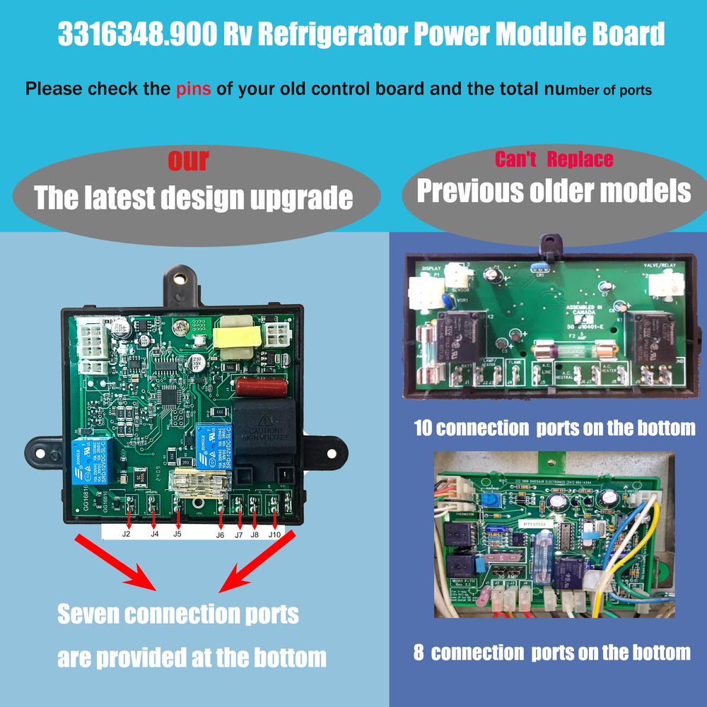 Bxmgr control board installed inside RV refrigerator showing restored power and ignition functions